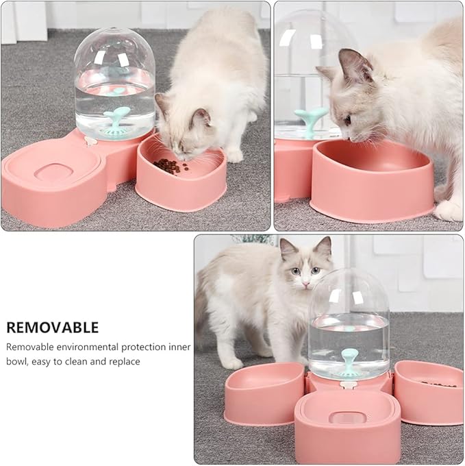 POPETPOP Detachable Pet Cat Dog Automatic Water Dispenser Bottle Double Bowls Capacity for Healthy Feeding and Drinking Spill Design for Cats and Dogs Three Bowls Pet Supplies Cherry