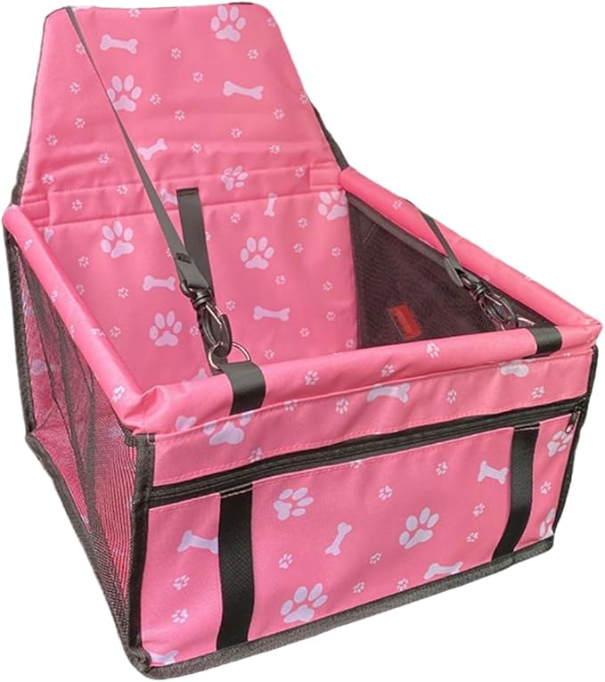 Pet Cars Cushion for Small Dogs,Deluxe Foldable and Washable Pet/Puppy Cars Cushion Under 22 lbs,Dog Booster Seats for Car with Mat and Dual Clip-On Safety Leash (Pink paw Prints, One Size fits All)