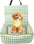Pet Car Booster Seat for Small Dogs & Cats up to 25 lbs – Plaid Travel Seat with Safety Leash, Adjustable Straps, Non-Slip Base, 2-in-1 Convertible Bed, Detachable & Washable (Green Plaid)
