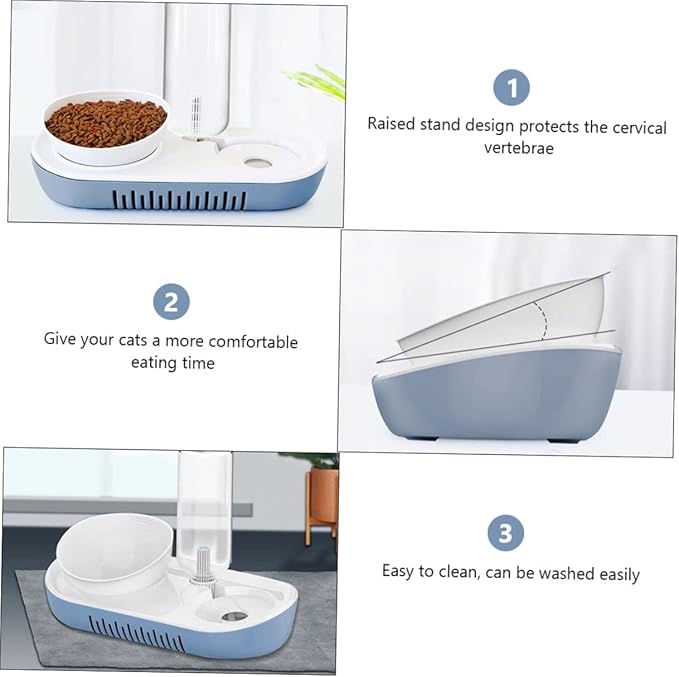 1set Automatic Gravity Pet Water Dispenser Food Bowl for Cats and Small Dogs Non-Skid Base Material Easy to Comfortable Feeding Height Nordic Blue Design