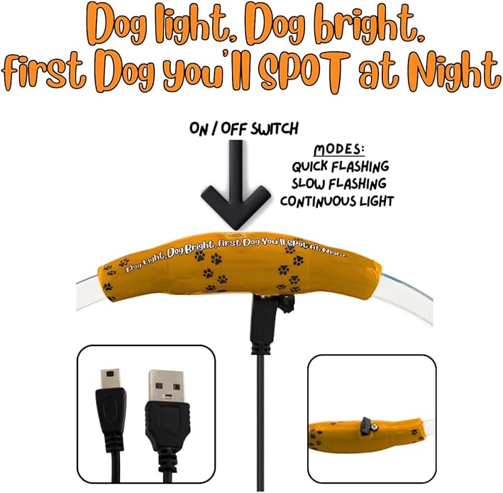 Dog Collar Light, Adjustable & USB Rechargeable, Water resistant, 3 light modes. Keep your Dog visible & safe at night, during walks. Suitable for all Pets, even people
