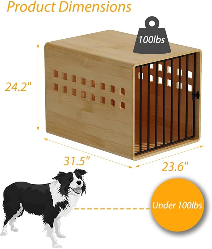 Wooden Furniture Dog Crate for Medium & Small, Solid Wood Puppy Crates for Small Indoor, Decorative Dog Kennel Indoor with Door, Pet House End Table for Bedroom, Living Room, Natural