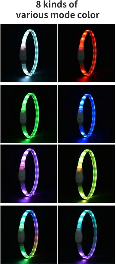 LED Dog Collar- USB Rechargeable Lighted Collar Band, Color Changeable Light Up Pet Collars, Cuttable Dog Safety Lights Glow in The Dark Dog Collars for Night Walking, Fit for Small/Medium/Large Dog