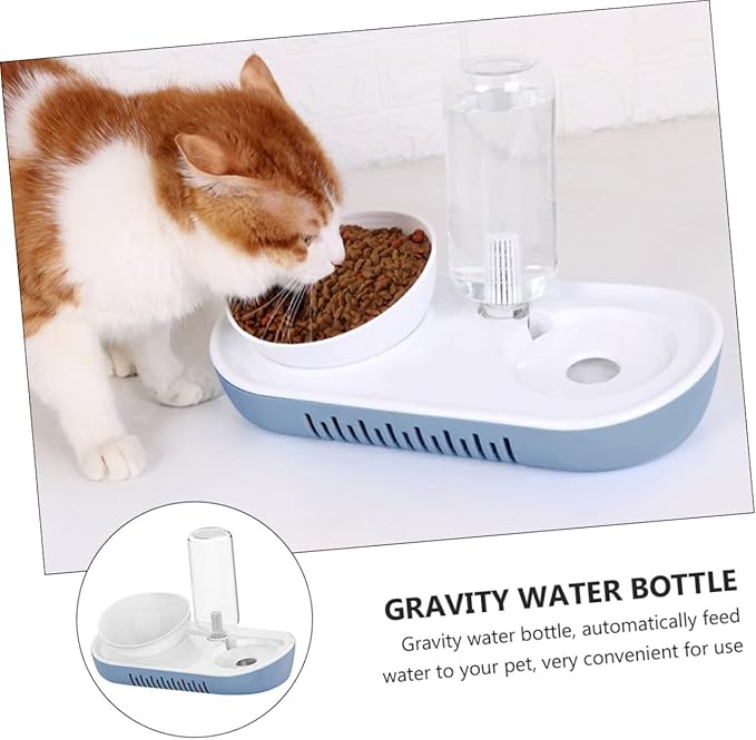 1set Automatic Gravity Pet Water Dispenser Food Bowl for Cats and Small Dogs Non-Skid Base Material Easy to Comfortable Feeding Height Nordic Blue Design