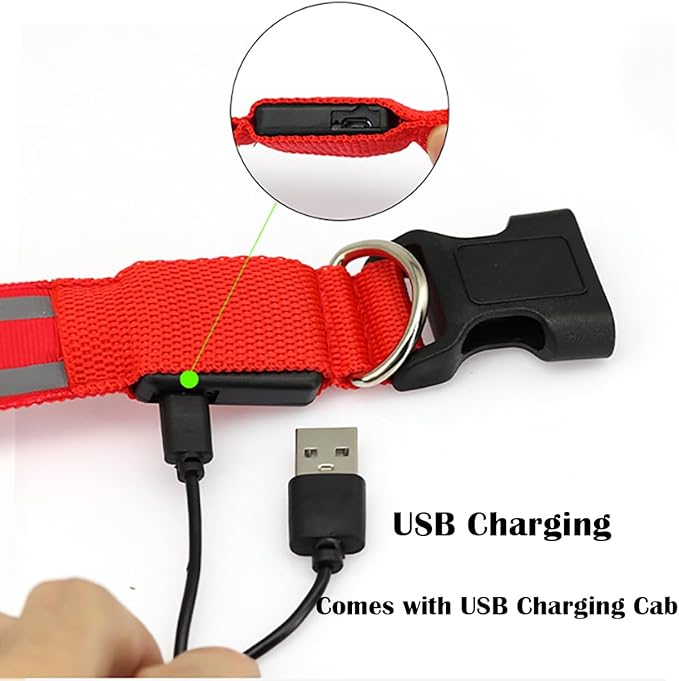 MANON ROSA LED Dog Collar USB Rechargeable Light Up Dog Collar Adjustable Nylon Soft Mesh Safety Glowing Collar for Small Medium Large Pet Dogs Cats-Nighttime Accessories (Orangle,X-Large)