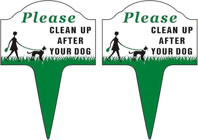 Clean Up After Your Dog Sign, Yuntarda 2-Pack 10”x14” No Poop Signs for Lawn No Pooping Dog Signs For Yard with Integrated Stake Rust-free Aluminum Yard Sign Easy Install for Outdoor Use