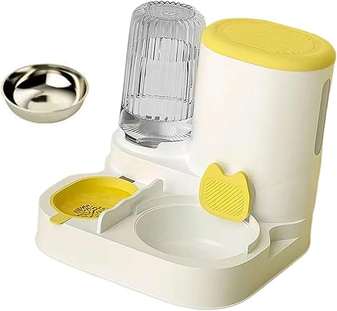 Automatic Dog Feeder and Water Dispenser Dog Bowl,Household,Food Feed,Automatic Pet Feeder for Small Dogs Small Animals Bunny, Yellow