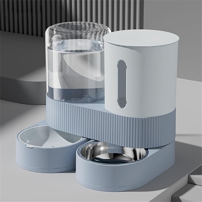 Automatic Pet Feeders with Removable Stainless Steel Bowls, Anti-Slip Base & Integrated Water Dispenser for Dogs Spill Elevated Bowl