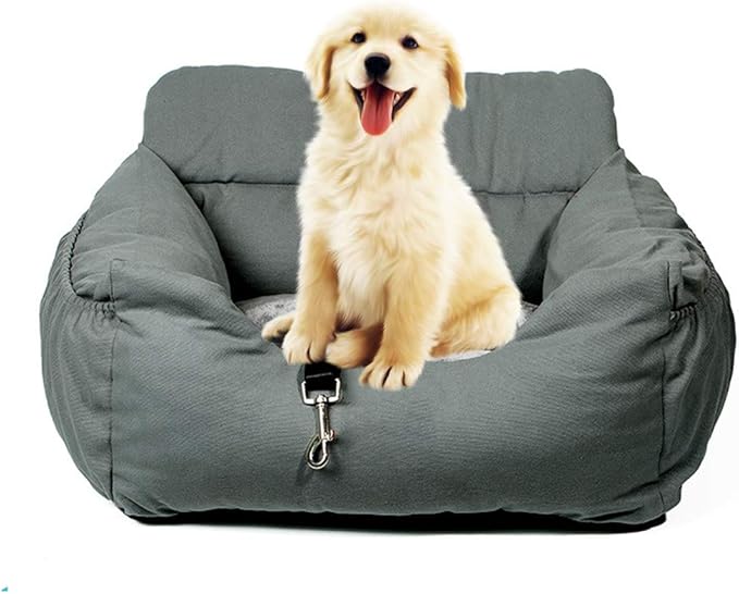 Dog Car Seat Pet Booster Seat Pet Travel Safety Car Seat Dog Bed for Car with Storage Pocket,Clip-On Safety Leash,Removable Cover for Cars, Trucks and Suvs,Gray