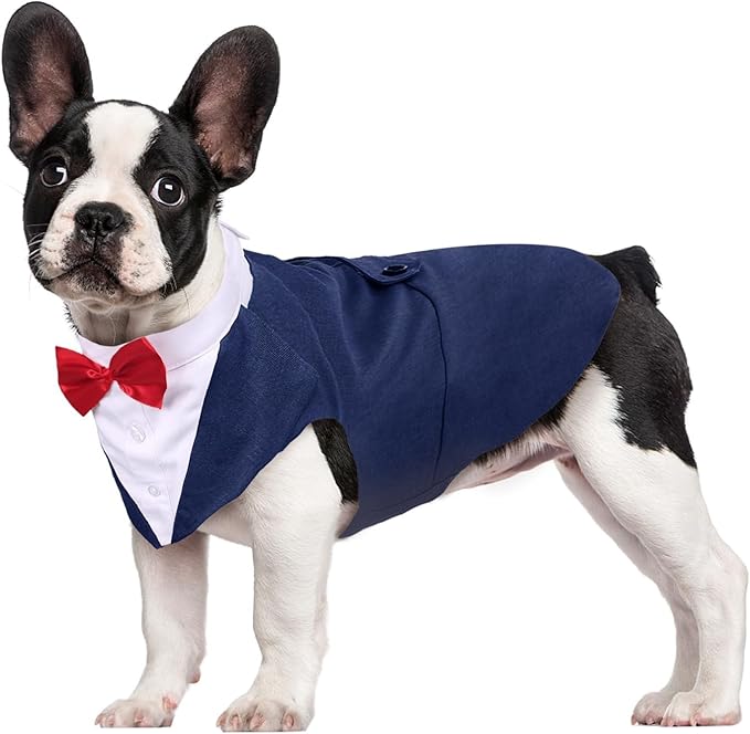 Kuoser Dog Tuxedo Dog Suit and Bandana Set, Dogs Tuxedo Wedding Party Suit, Doggy Prince Bow Tie Shirt Formal Pet Wedding Attire for Large Medium and Small Dogs Golden Retriever Samo Bulldogs