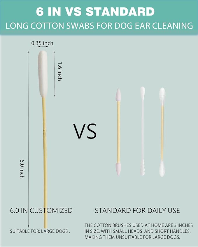Dog Ear Swabs Bulk Pack, 800 Count – 6 Inch Bamboo Cotton Swabs Refill for Professional Grooming & Multi-Pet Homes – Large Absorbent Heads for Deep Cleaning (16 Resealable Packs)