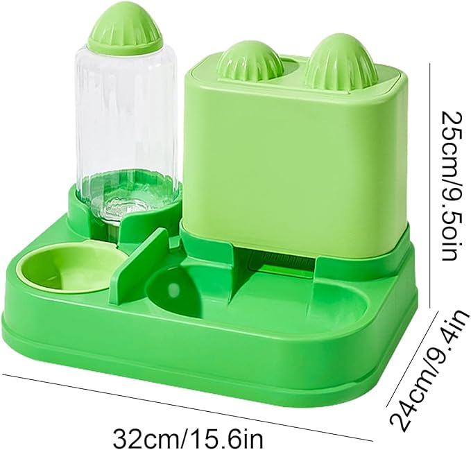 Mangeoirs Et Abreuvoirs Pour Chats, 2 in 1 Bee/Cactus Pets Water and Food Bowl Set, Gamelle Chat, Large Capacity Automatic Cat Feeders Gravity Food Feeder and Waterer Set for Dogs Cats (Green)