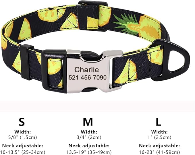 Personalized Dog Collar Nylon Print Dog Collars Customized Puppy Pet Collar Engraved Name ID for Small Medium Large Big Dogs Pug 159 Black L