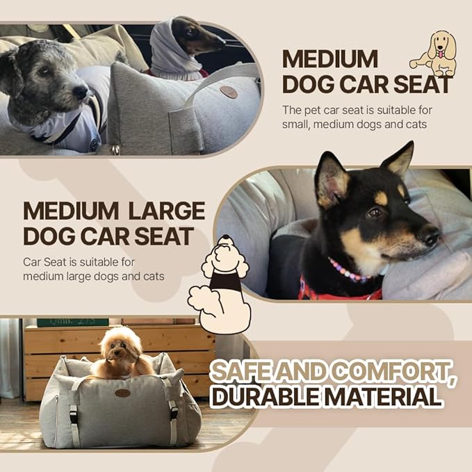 Dog Car Seat for Small Medium Large Dogs, Sofa Fabric&Eco-Friendly Microfiber Velboa, Detachable and Washable Travel Dog Booster with Thick Cushion (Cafe Mocha, L)