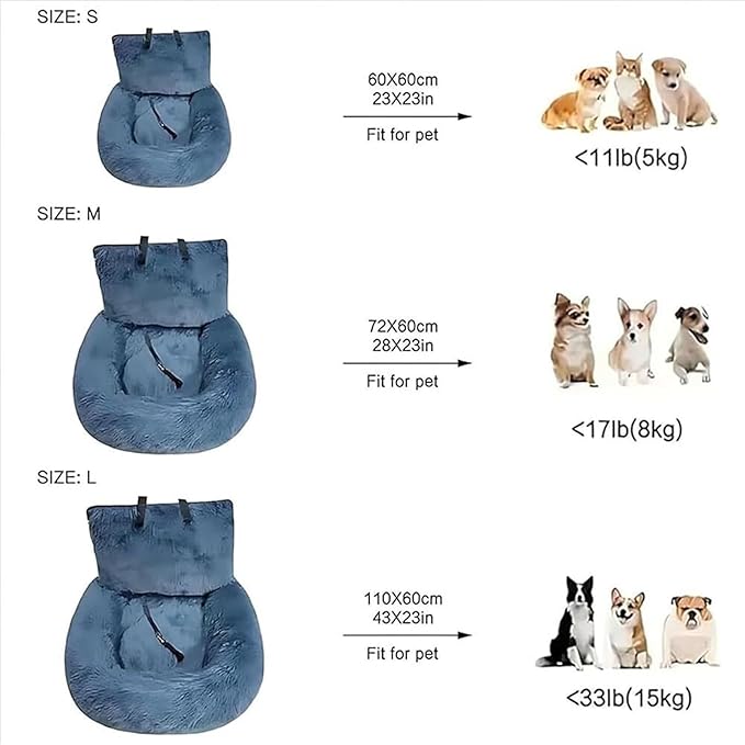 Car Seat- Pets Bed, Dog Car Bed with Straps Furry Seats with Thick Cushion for Travel, with Thick Cus for Removable and Easy to Clean