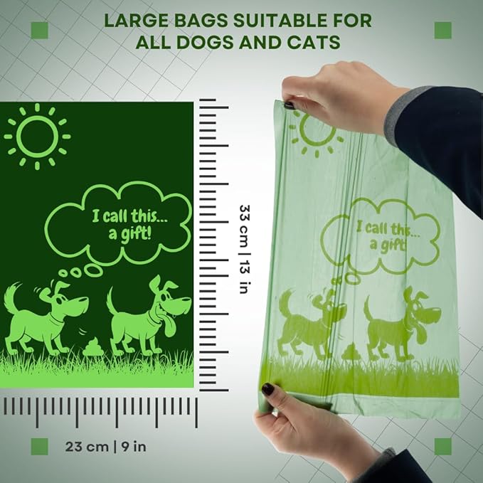 Dog Poop Bags with a Dispenser | 300 pcs, 20 Rolls, 9"x13" | Leak-Proof, Extra Strong, Thick Waste Bag | Easy Tear-Off Rolls | Unscented Green | Cat Waste Bags | Dog Waste Cleanup
