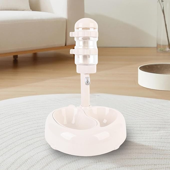 Asixxsix Pet Standing Water Dispenser, Height Adjustable Automatic Water Feeder Food Feeder Bowl, Dog Water Bottle Dispenser Food Bowl, Dog Cat Feeding Water Bowl Set (Beige)