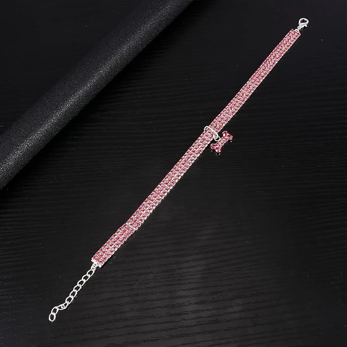 Homoyoyo Rhinestone Pet Collar with Adjustable Buckle, Crystal Dog Collar in Pink, Medium Size for Small Dogs, Luxury Puppy Necklace for Everyday Wear and Special Occasions
