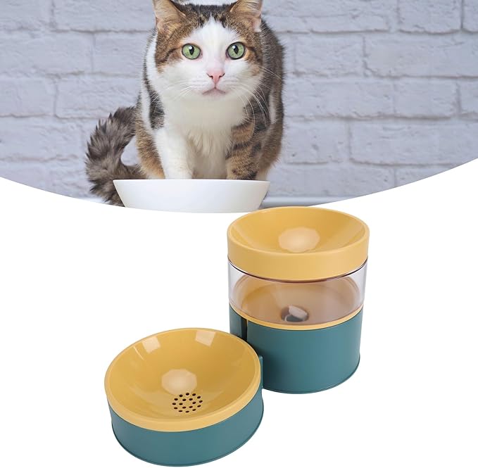 Pet Double Bowl Water Dispenser, 1L Neck Protection Anti Tip Cat Dog Food Water Bowl, Automatic Water Dispenser Dog Basin Cat Basin Pet Feeder for Dogs Cats (Green)