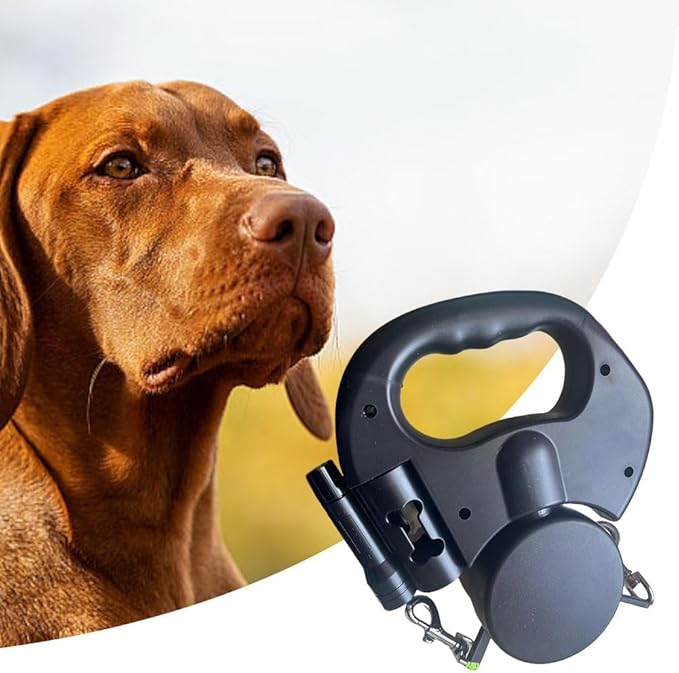 Dual Dog Retractable Leash (Under 25 lbs) – 360° Rotating Double Leash with Flashlight & Poop Bag Holder, Hands-Free Walking Accessory for Small Dogs