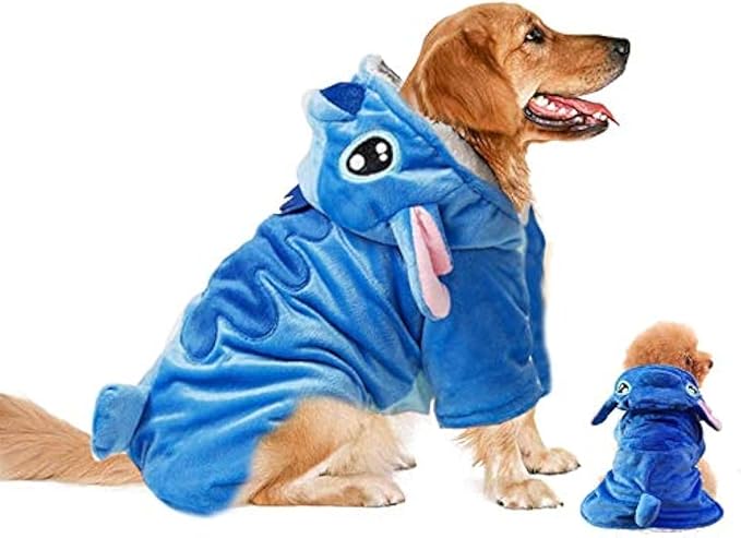 Dog Hoodie, Blue, 2XL (70+ LB), Velvet, Cartoon Costume for Small Medium Large Dogs and Cats, Halloween Christmas Winter