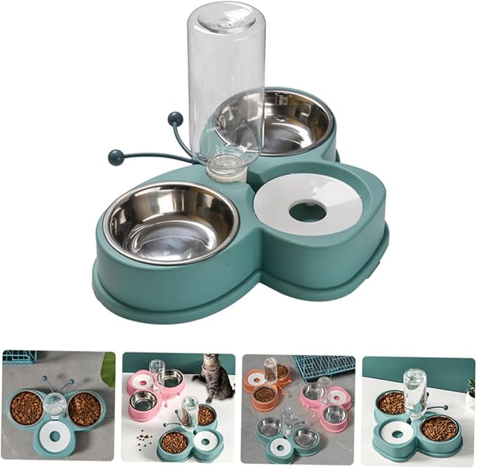 YARNOW Automatic Waterer Feeder Dog Cat Feeder Multi-Function Pet Water Dispenser Skid-Resistant Base Dog Supply Green