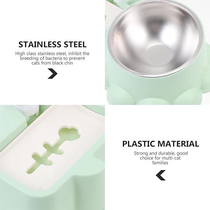 MERRYHAPY Automatic Dog Food Dispenser and Stainless Steel Water Bowl 2-in-1 Pet Feeder with Green Base, Multifunctional Food Container for Puppies and Adult Dogs, Suitable for Home