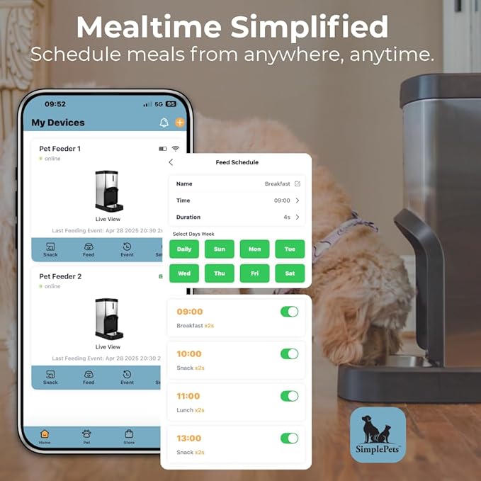 SMARTFeeder 20L Automatic Dog and Cat Feeder – Stainless Steel Pet Food Dispenser with Wi-Fi App, Scheduled Feedings, Portion Control, HD Camera, Speaker & Microphone