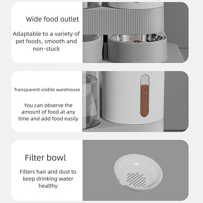 Automatic Pet Feeders with Removable Stainless Steel Bowls, Anti-Slip Base & Integrated Water Dispenser for Dogs Spill Elevated Bowl