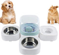 2 in 1 Pet Automatic Water Dispenser and Food Bowl Set, Durable & Detachable Stainless Steel Feeder Bowl,No-Spill Self-Dispensing Gravity Waterer for Small Dogs and Cats1.8L
