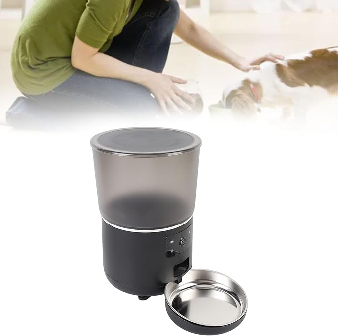 Automatic Cat Feeder, 4L Timed Automatic Pet Feeder for Cats and Dogs with Dry Food Dispenser, USB Rechargeable, APP Smart Alert (Black)