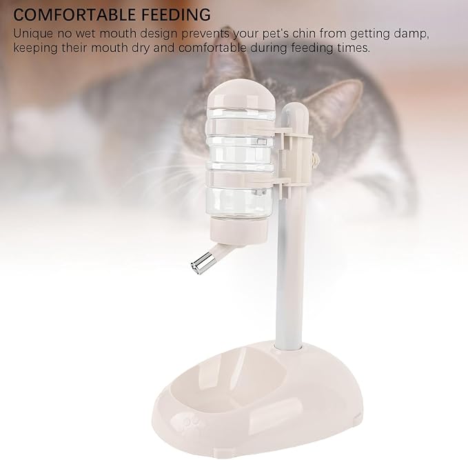 Automatic Standing Water Dispenser Bowl, Pet Adjustable Height Feeder for Water 500ml Capacity Standing Water Feeder with Detachable Bottles Ideal for Dogs Cats (Beige)