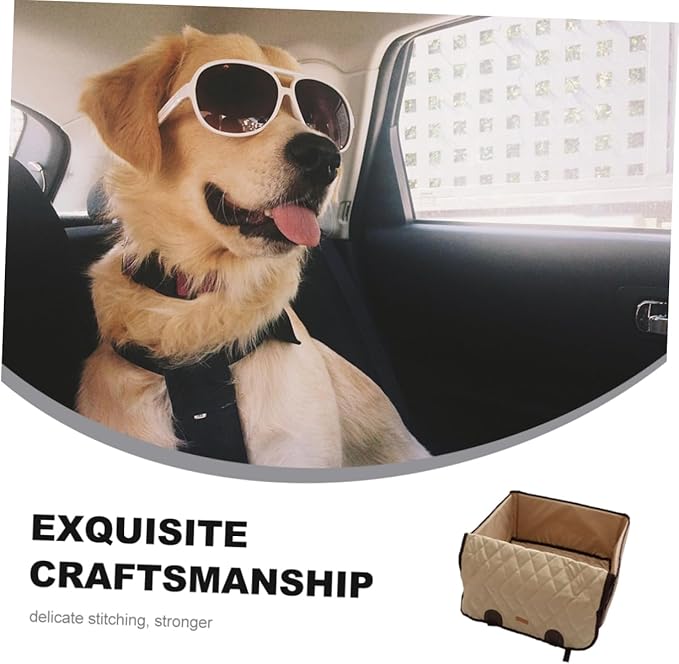 STOBOK Small Dog Car Seat Dog Booster Seat Breathable Travel Carrier Cage Folding Soft Elevated Pet Bed Cushion for Auto Small Medium Pets Beige