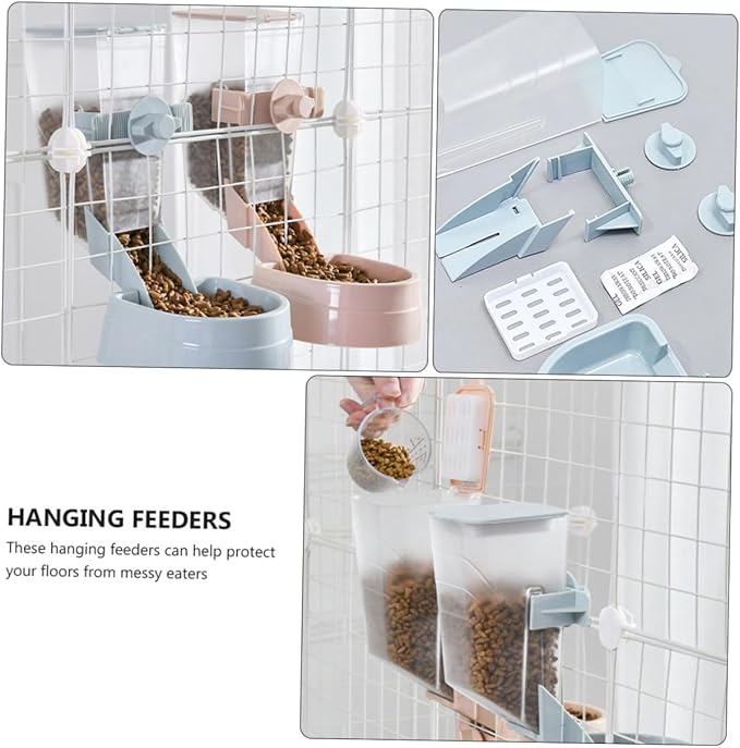 2l Hanging Automatic Dog Feeder with Large Capacity Pet Food Dispenser for Cage Use, Blue Pattern Design, Suitable for Puppies and Adult Dogs