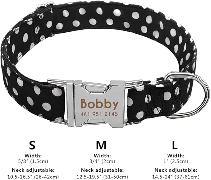 Personalized Dog Collar Nylon Print Dog Collars Customized Puppy Pet Collar Engraved Name ID for Small Medium Large Big Dogs Pug 008 Black L