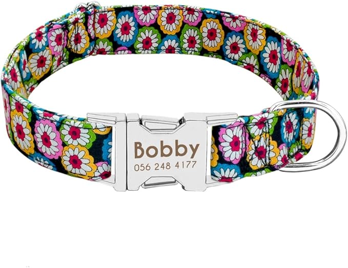 Personalized Dog Collar Nylon Print Dog Collars Customized Puppy Pet Collar Engraved Name ID for Small Medium Large Big Dogs Pug 011 Red M