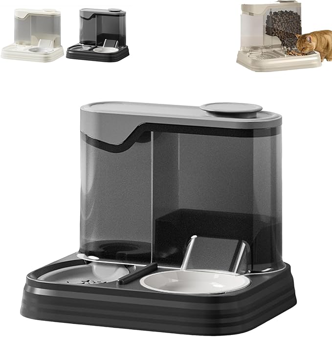 Pet Feeder and Water Dispenser Set, 2 in 1 Cat Food and Water Bowl Set - Large Capacity Automatic Dog Feeder with Water Dispenser for Puppy, Medium Dogs & Cats (Black)