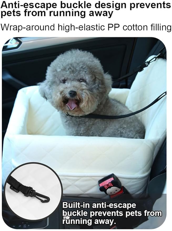 Ultra-Soft Fabric Dog Car Seat,Detachable Washable Puppy Car Bed,Portable Dog Booster Seat,Storage Pockets,Safety Belts, for Small Dogs up to 17 lbs,A