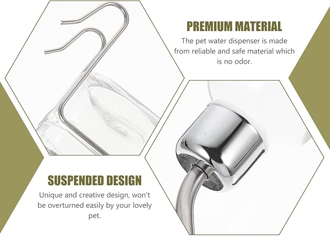 POPETPOP Pet Automatic Water Dispenser Fixed Leak Hanging Feeder for Dogs and Cats Transparent Easy to and Refill for Pet Cages