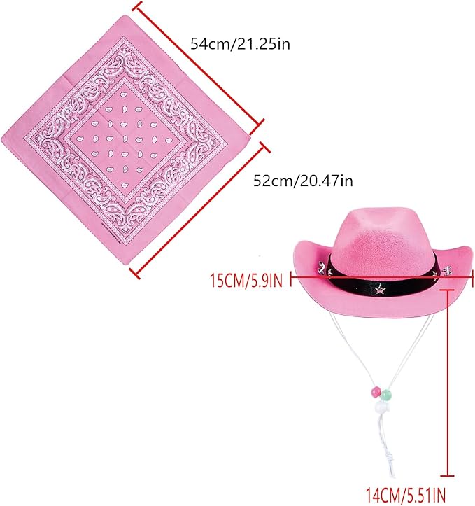 Dog Cowboy Hat and Bandana Scarf Dog Cat Sombrero Puppy Hat Dog Cat Costume Cosplay Cap Puppy Pet Dog Cat Holiday Pet Party Decoration (Pink)