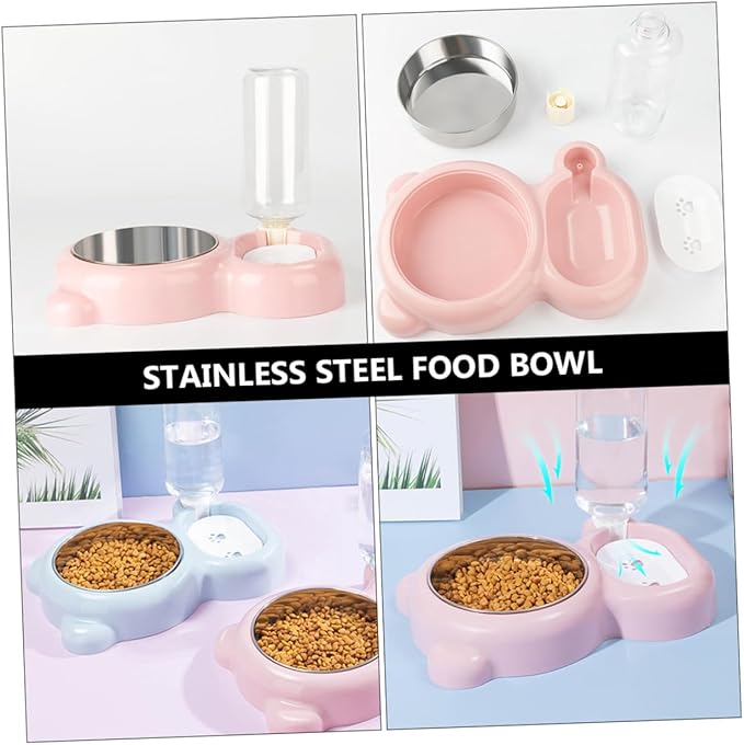 Cat and Dog Pet Feeder Stainless Steel Double Bowl Water Bowl Auto Refill Non- Material