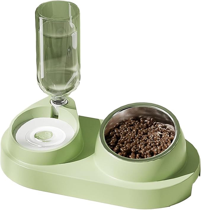 Plastic Bottle Pet Feeder Self-refilling Pet Bowl Pet Feeder 2-in-1 Automatic Water Dispenser with Removable Stainless Steel Bowls Pet Supplies Green
