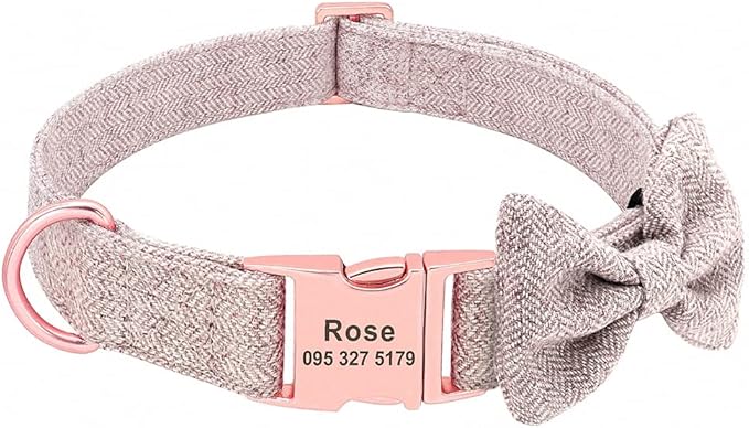 Fashion Personalized Dog Collar Custom Nylon Dog Collars Engraved Name ID Adjustable for Small Medium Large Dog Chihuahua Bownot Brown S