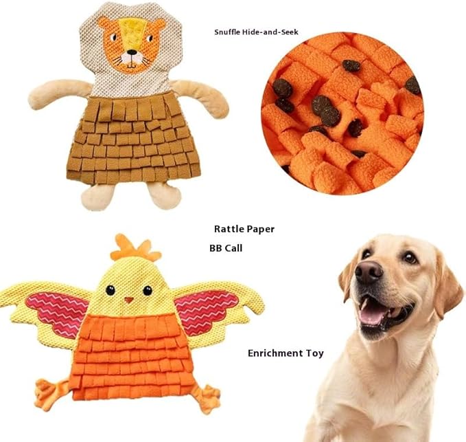 Small Pet Snuffle Mat with BB Squeaker and Crinkle Sound for Dogs Rabbits Guinea Pigs, Interactive Nose Work Training Blanket for Hiding Treats and Relieving Boredom (Yellow)