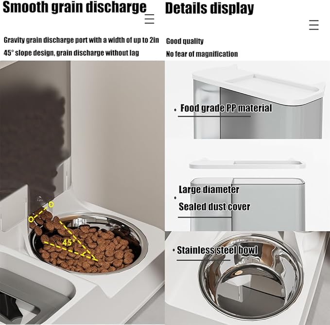 Automatic Pet Feeder for Cats and Small Dogs - 2.8L Gravity Dry Food Dispenser with Stainless Steel Bowl and 1000ml Water Container - Perfect for Puppies, Young Cats and Medium Dogs