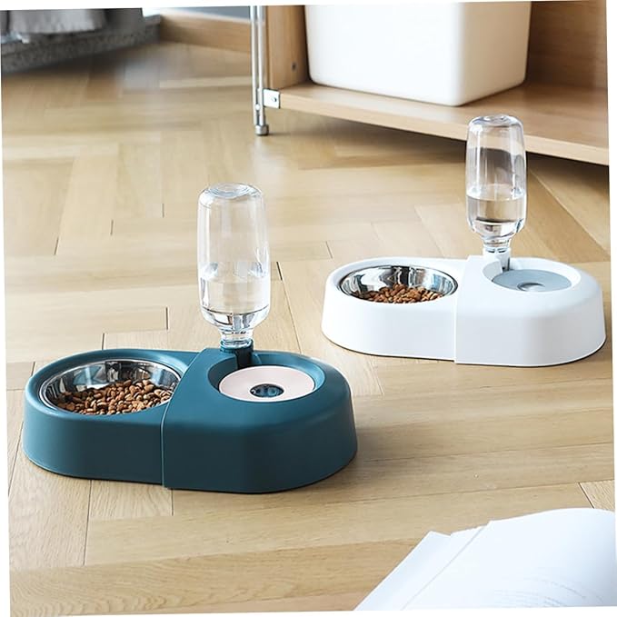Alasum Automatic Pet Feeder and Water Dispenser Bowl, Anti-Spill Dog and Cat Feeding Basin, Blue Plastic Pet Supply for Cats and Dogs