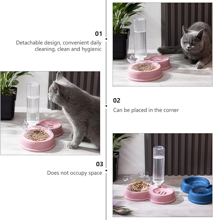 Mipcase Automatic Pet Drinking and Feeding Bowl Capacity Dual Design for Cats and Dogs Easy to Clean Non-Slip Base Eco-Friendly Material Pink Color