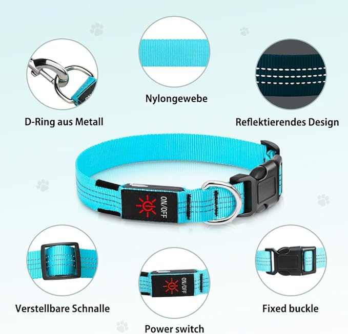 Light Up Dog Collar, USB Rechargeable LED Dog Collars Glow in The Dark, 3 Flash Mode Safety Collar Light for Nighttime Walking (Blue, L)