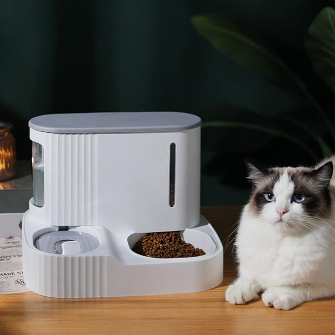 2 in 1 Automatic Gravity Cat Feeder, Large Capacity Separated Dog Food and Water Dispenser for Small Medium Cats, Dogs, Puppies and Rabbits