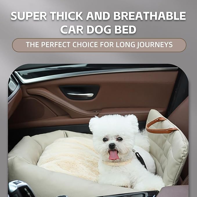 MANON ROSA Small Dog Car Seat - Waterproof Anti-Scratch Cat Booster Seat with Clip-On Safety Leash Thickened Memory Foam Filling, Pet Travel Carrier Bed Car Accessory